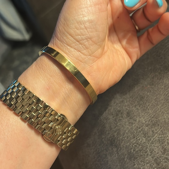 Gold-Tone Hinged Bangle Bracelet with Heart charm - Picture 9 of 11